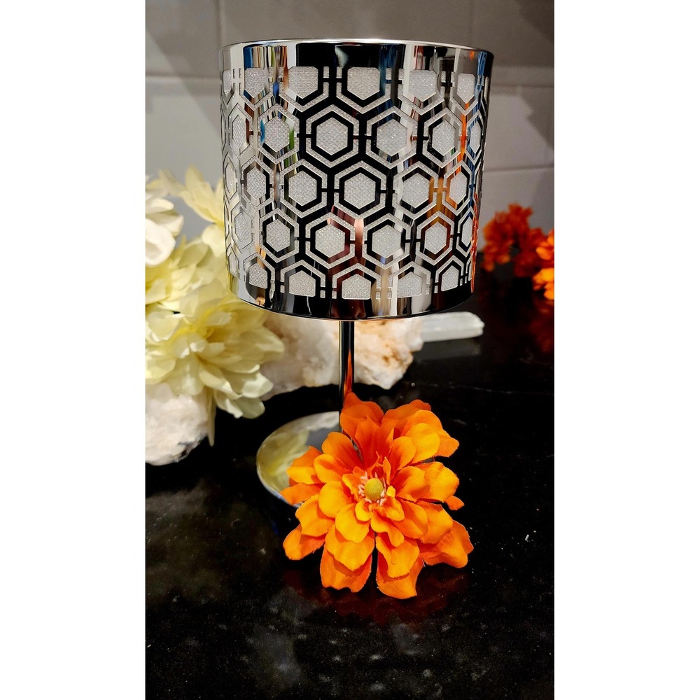 Partylite Silver Plated Enchanted Mini Candle Lamp Geometric Tealight Holder New